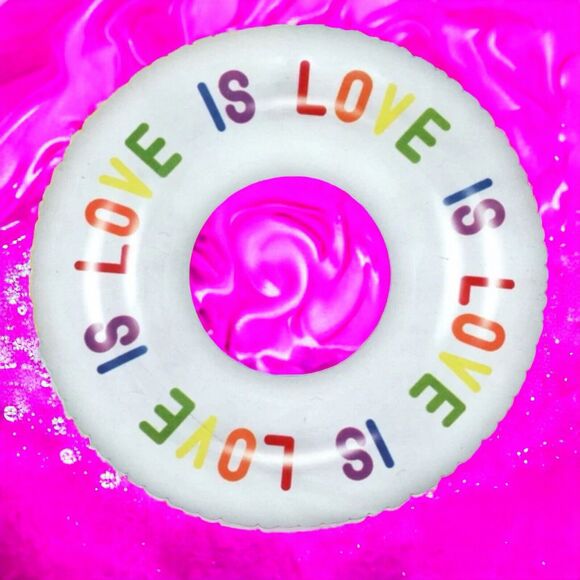 "Love Is Love" LGBTQ Pride Round Pool Float Swimming Ring Rainbow Inflatable 33” - Picture 5 of 12